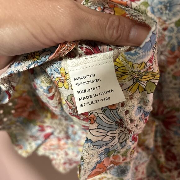 Solitaire Cotton Blouse LARGE Floral Eyelet Summer Chic Ruffle Cottage Boho - Picture 7 of 7